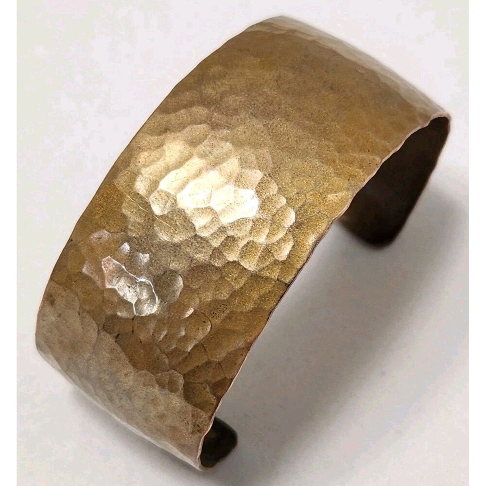 1970s Mexico Cobre Hammered Copper Cuff Bracelet 1" Wide Retro Modernist 30g Vtg